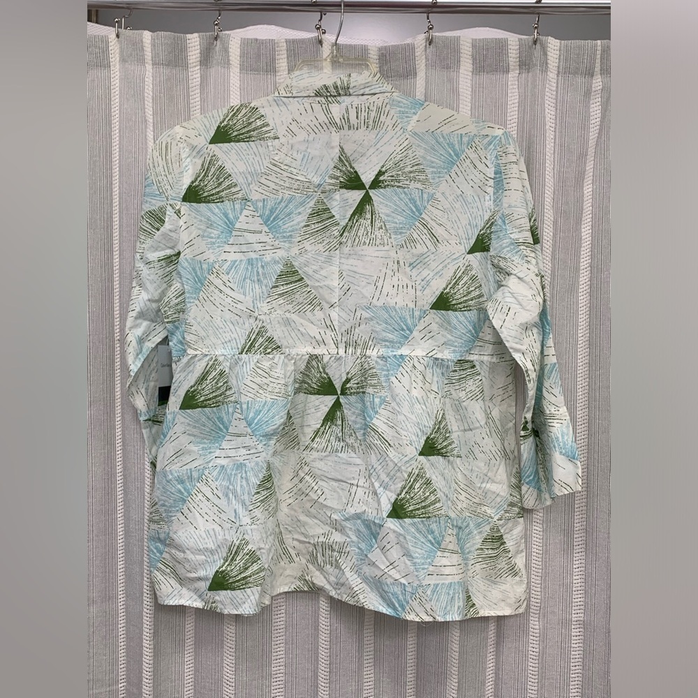 Calvin Klein Jeans NWT Button Up Cotton Shirt Blue Green White 3/4 Sleeve Size L - Picture 4 of 12